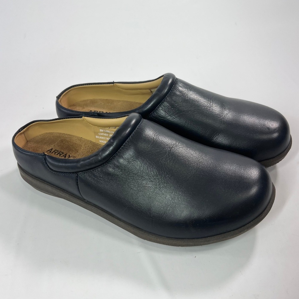 Array Belle Black Leather Clogs Slip-On Comfort Mules Women's 8M Padded Collar